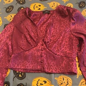 Chic Red and Purple Leopard Print Blouse